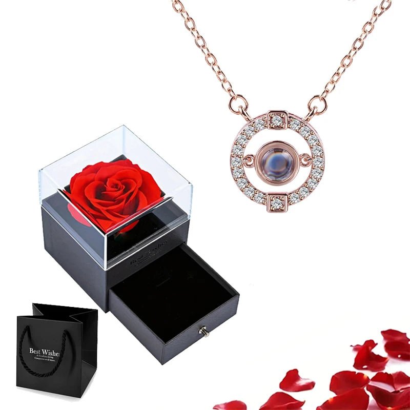 Whispering Gif Rose Box Gold Necklace