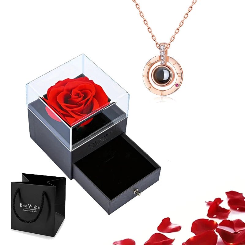 Whispering Gif Rose Box Gold Necklace