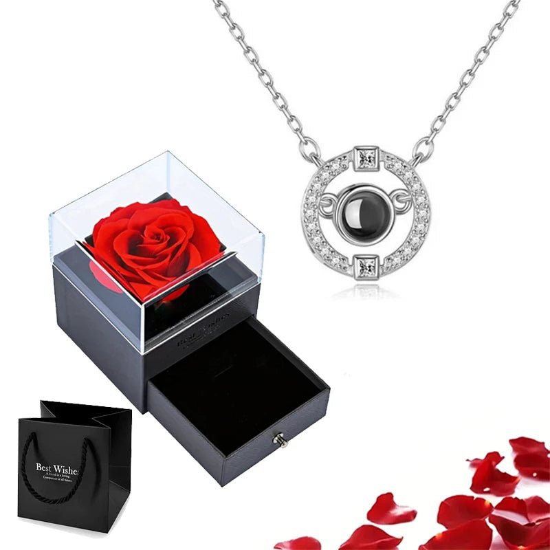 Whispering Gif Rose Box Silver Necklace