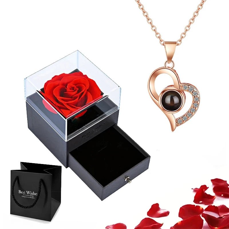 Whispering Gif Rose Box Gold Necklace