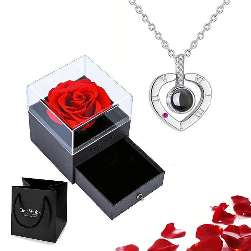 Whispering Gif Rose Box Silver Necklace