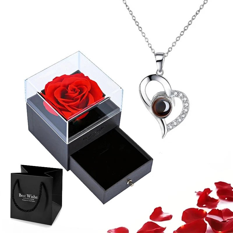 Whispering Gif Rose Box Silver Necklace