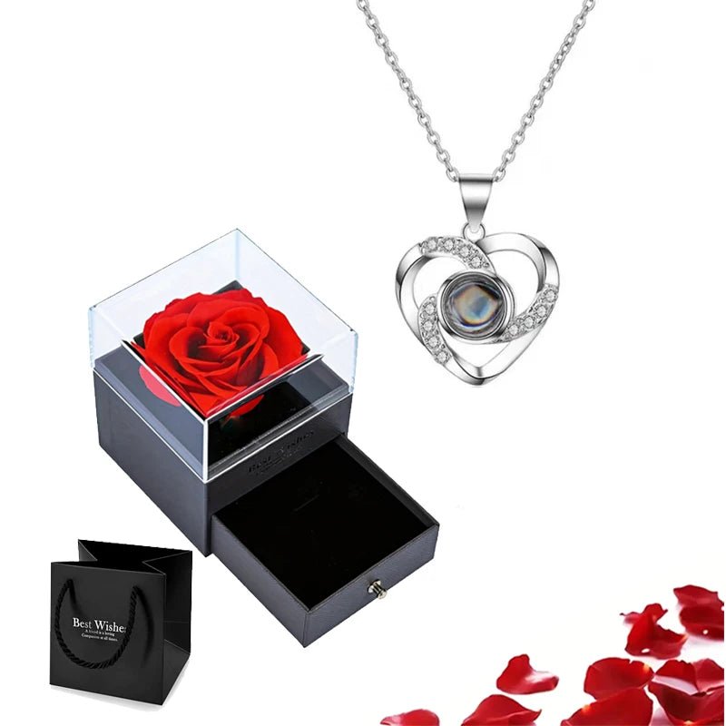 Whispering Gif Rose Box Silver Necklace