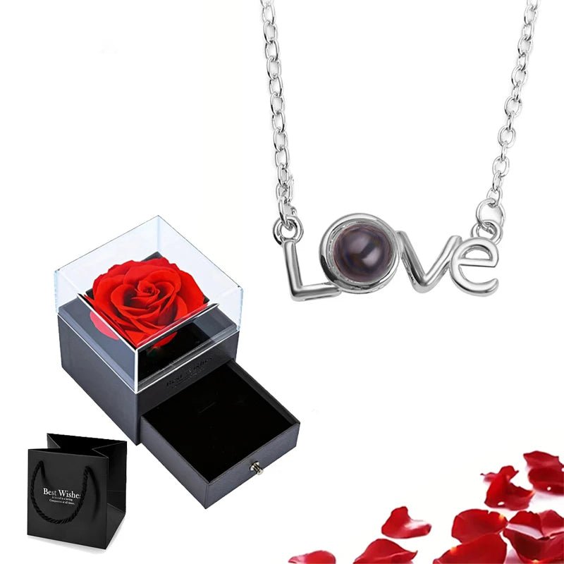 Whispering Gif Rose Box Silver Necklace