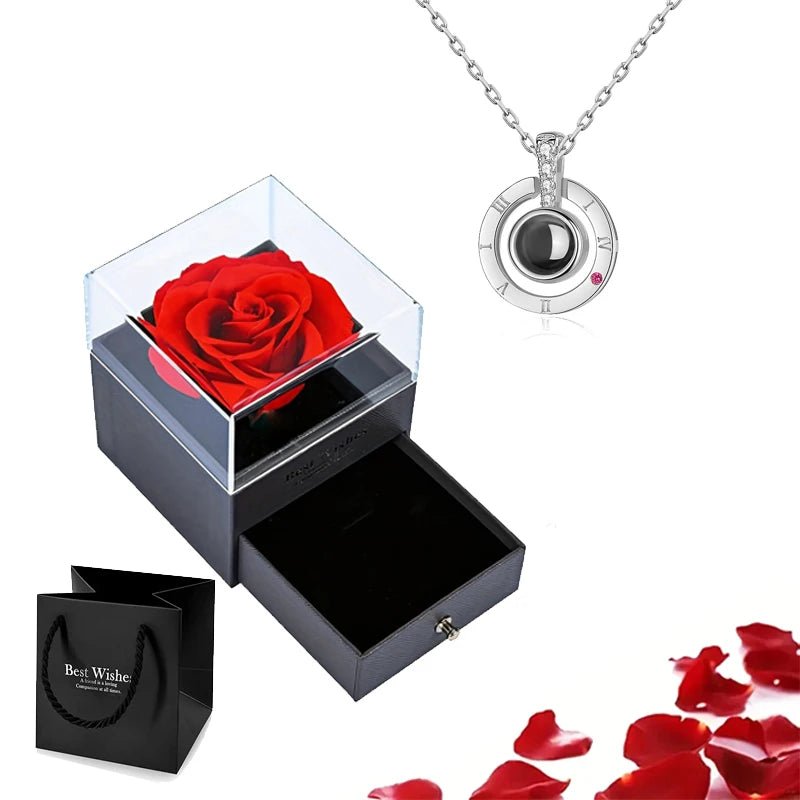 Whispering Gif Rose Box Silver Necklace