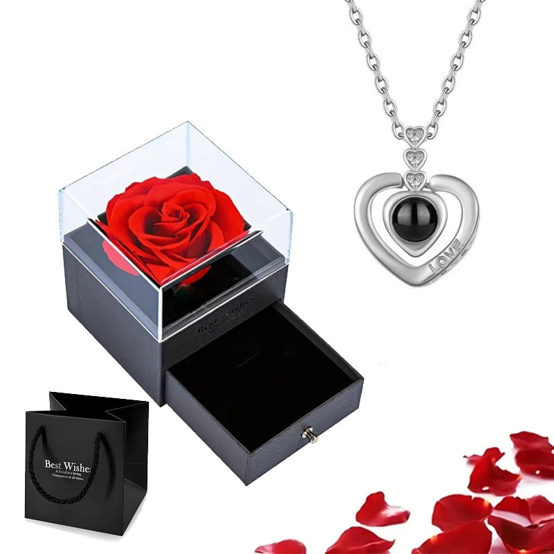 Whispering Gif Rose Box Silver Necklace