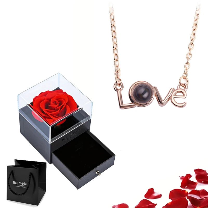 Whispering Gif Rose Box Gold Necklace