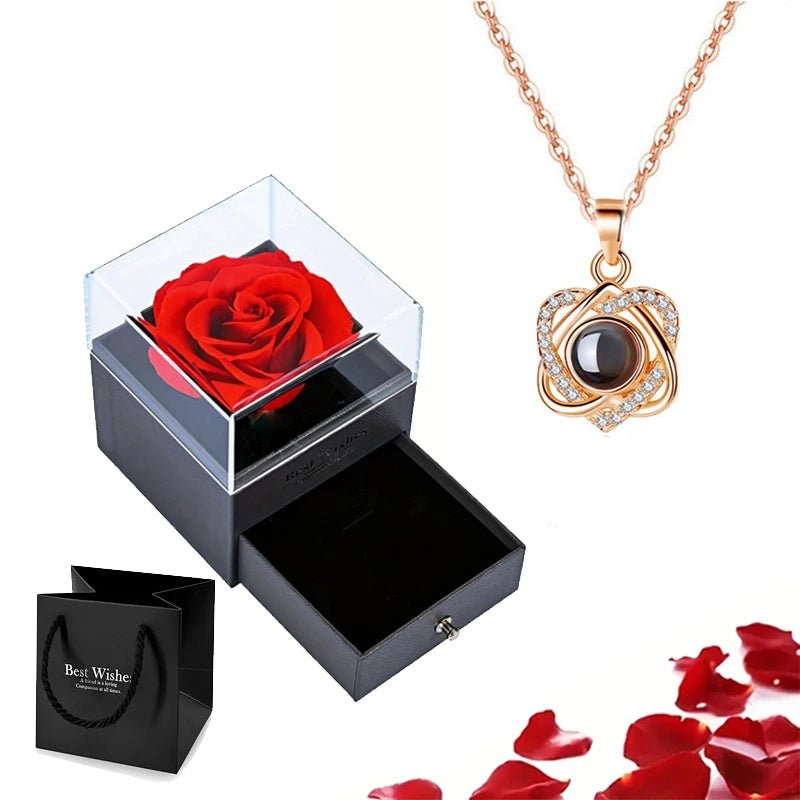 Whispering Gif Rose Box Gold Necklace