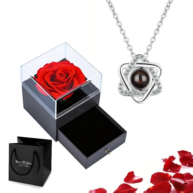 Whispering Gif Rose Box Silver Necklace