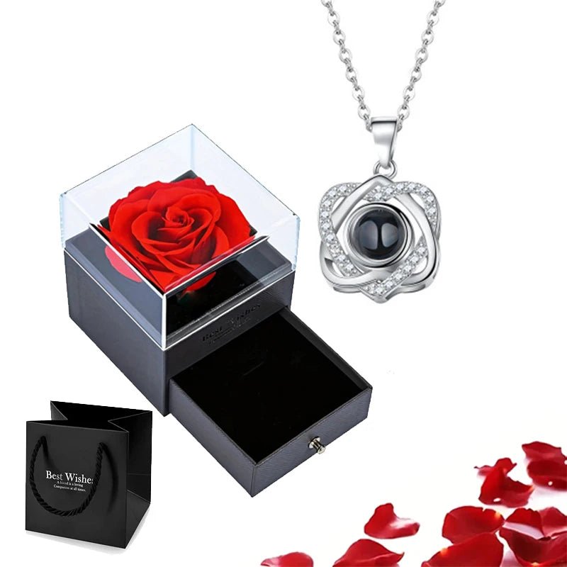 Whispering Gif Rose Box Silver Necklace