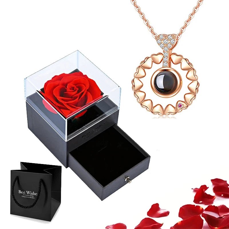 Whispering Gif Rose Box Gold Necklace