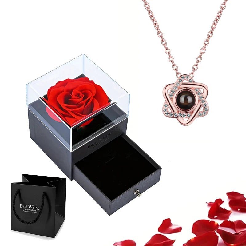 Whispering Gif Rose Box Gold Necklace